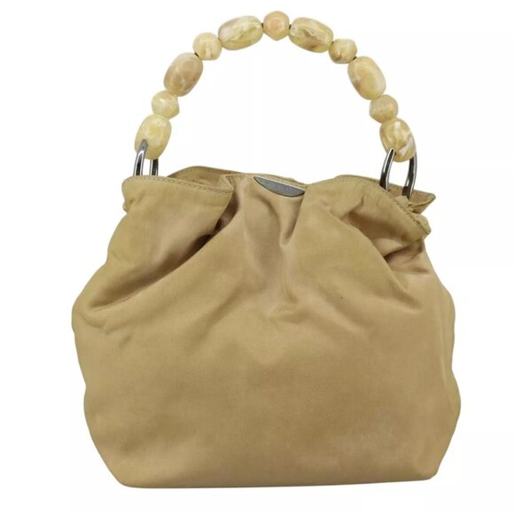 Christian Dior Maris Pearl Hand Bag Nylon Beige Silver Auth - Picture 2 of 16